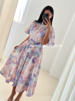 Romantic Floral Φόρεμα με Διάσπαρτα Κρυσταλλάκια Fenia